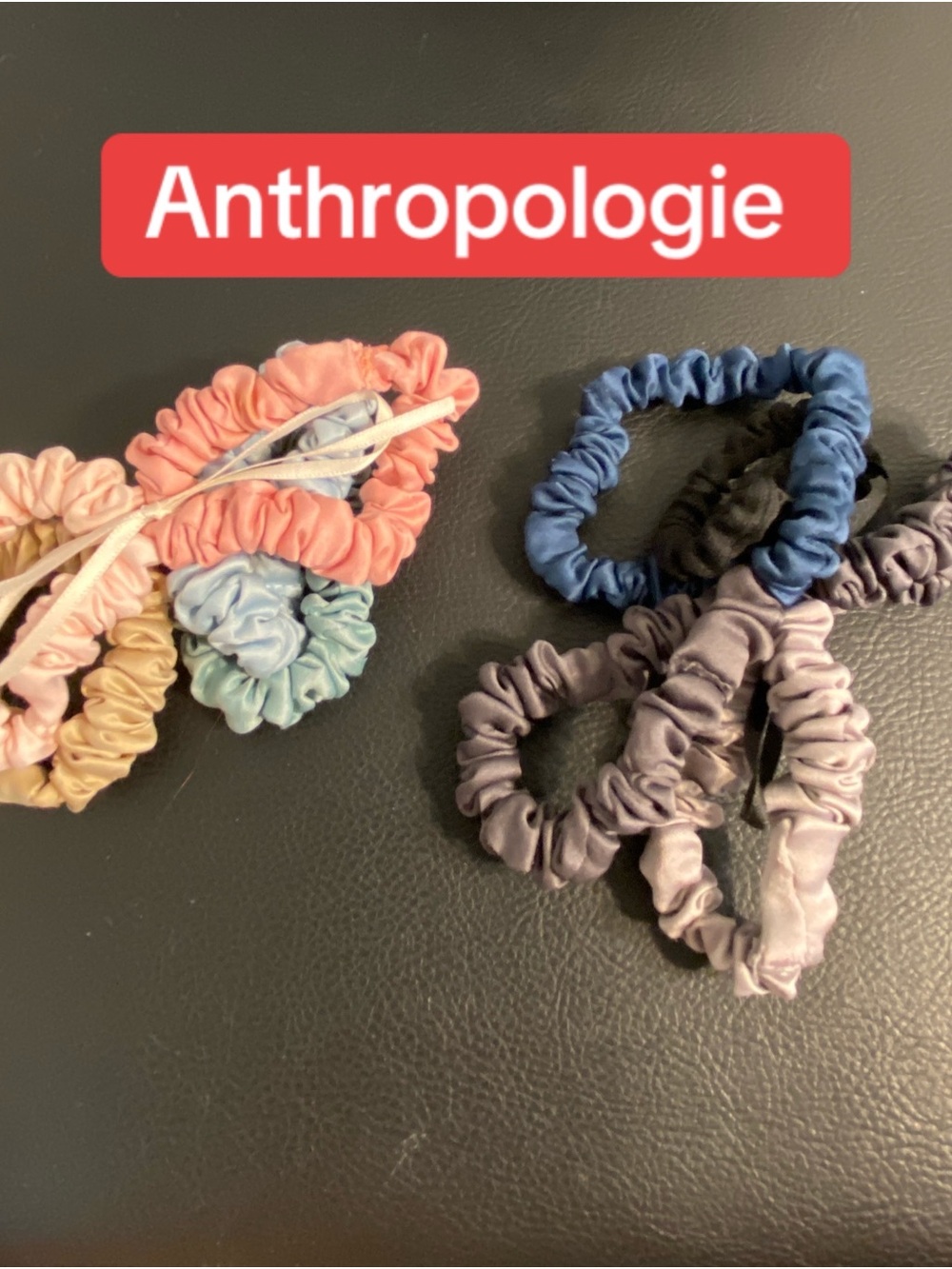 Anthropologie Satin Scrunchie Set in Pink, Blue, Cream, Tan, Gray, Black